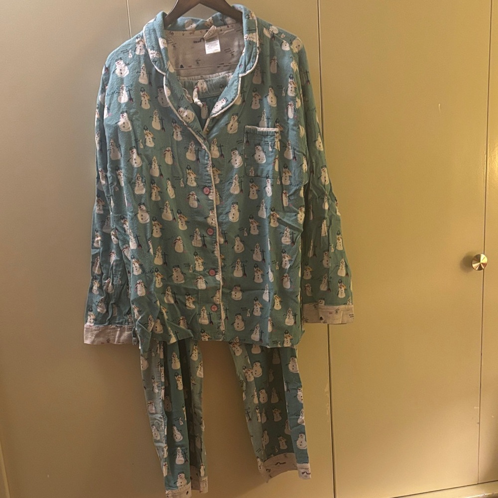 munki munki Snowman Pajama Set - Teal Two Toned Front & Back XXL
